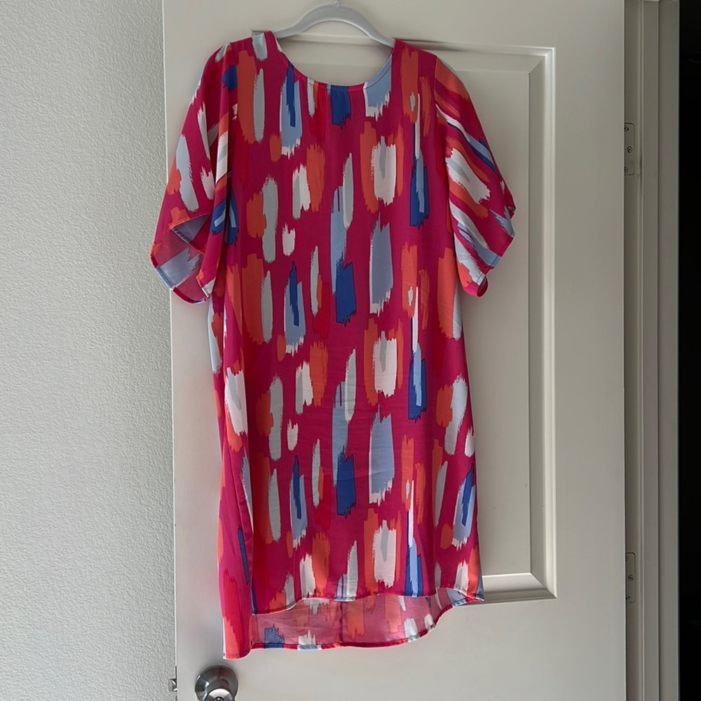 Brush stokes flutter sleeve dress
